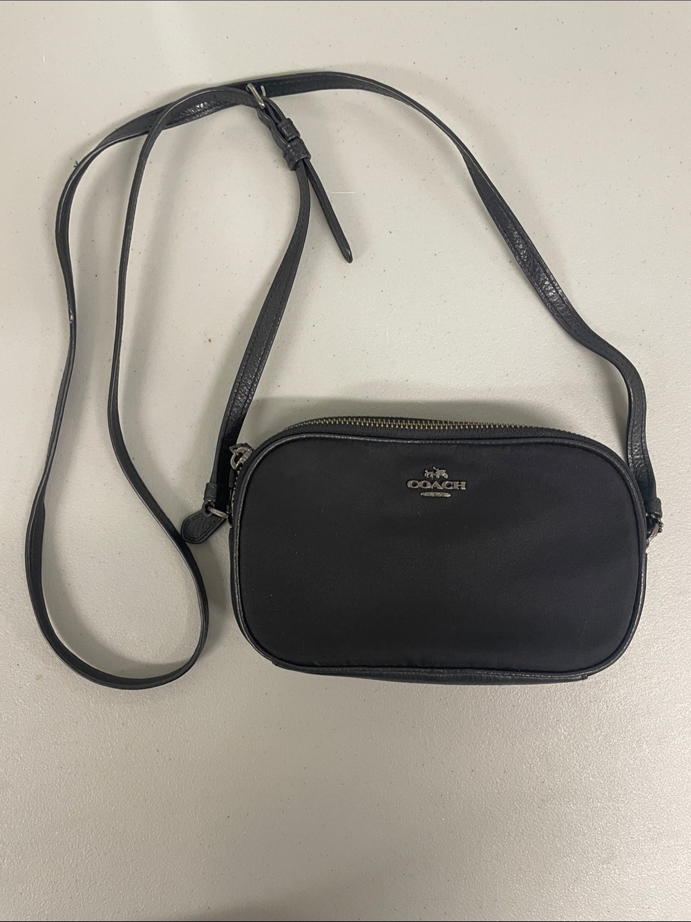 Coach Black Nylon Crossbody Bag with Leather Trim